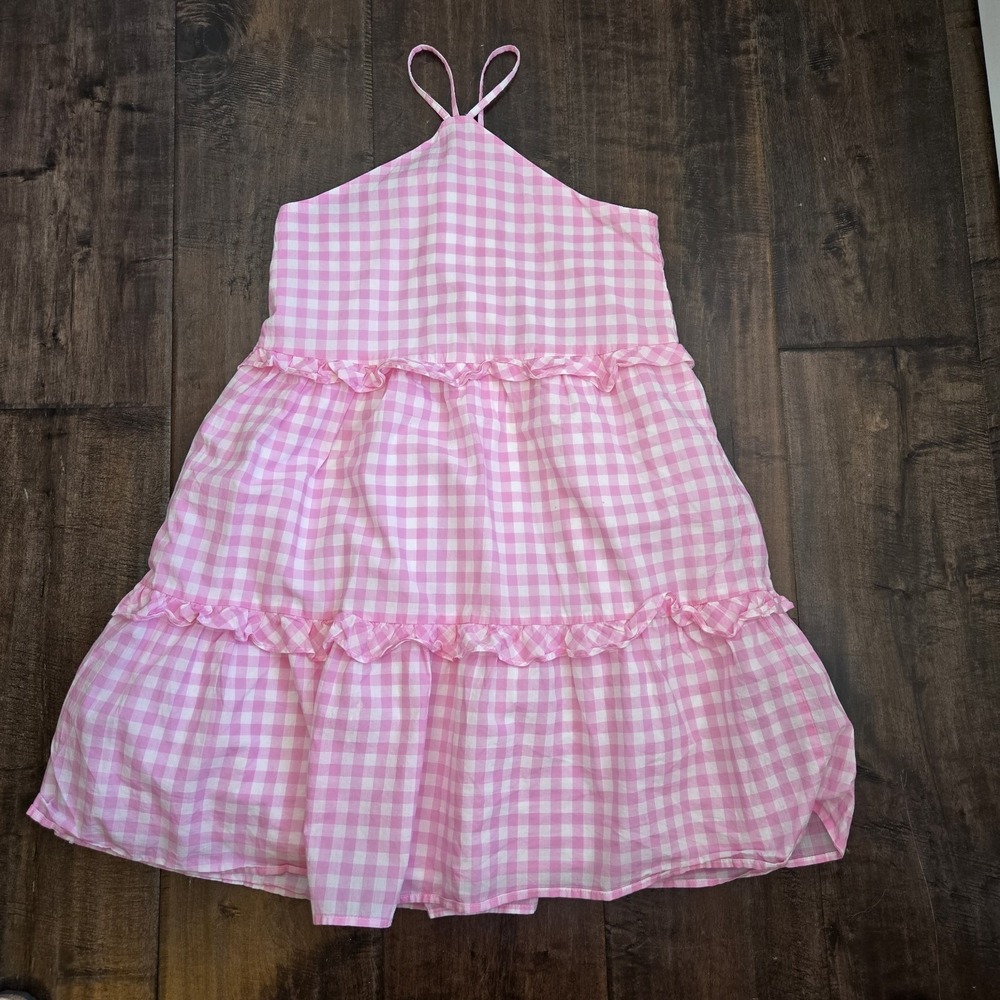 Janie And Jack Orchid Pink Gingham Check Halter Dress Size 12 Cotton Button Back
